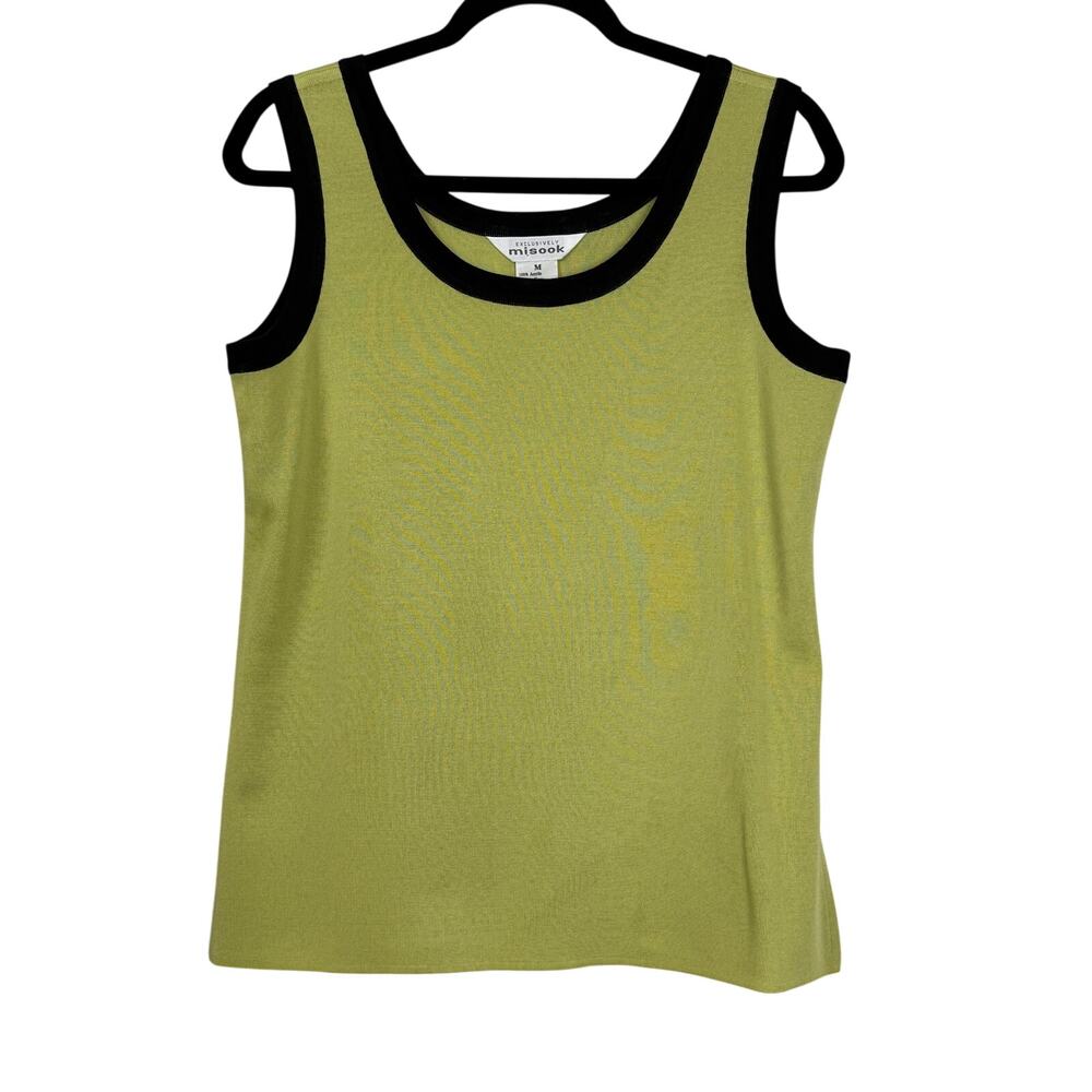 Misook Womens Ribbed Knit Tank Size Medium Olive Black Quiet Luxury  Career